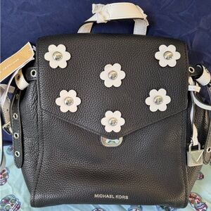 Michael Kors Black Backpack with White Floral Accents
